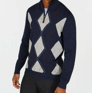Club Room Argyle Men's Sweater Quarter Zip L